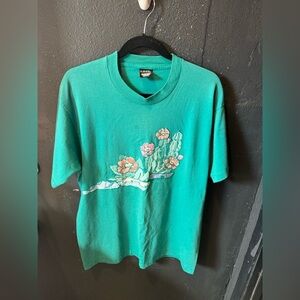 Women’s Vintage Screen Stars Best Turquoise Cactus Short Sleeve Shirt Size XL